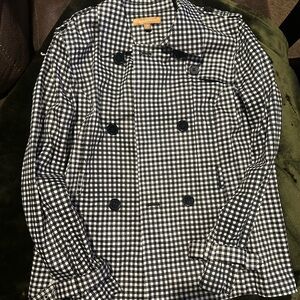 Ellen Tracy Black and White Checkered Trench Coat
